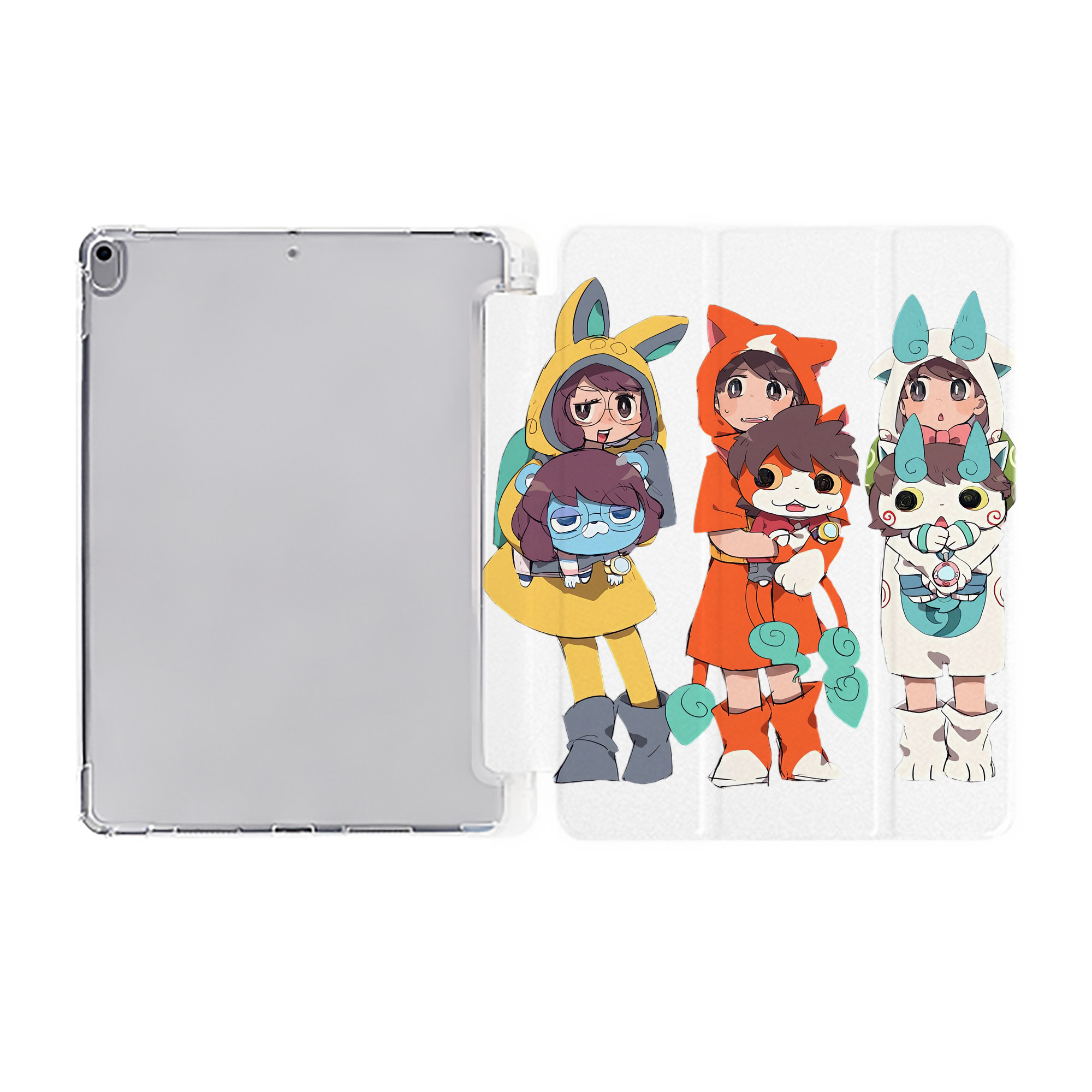 （画像用） 妖怪ウォッチ Yo-kai Watch IPad ケース ペン収納付き 三つ折りスタンド PUレザー×シリコン 対応機種9.5/10.5/10.9インチ